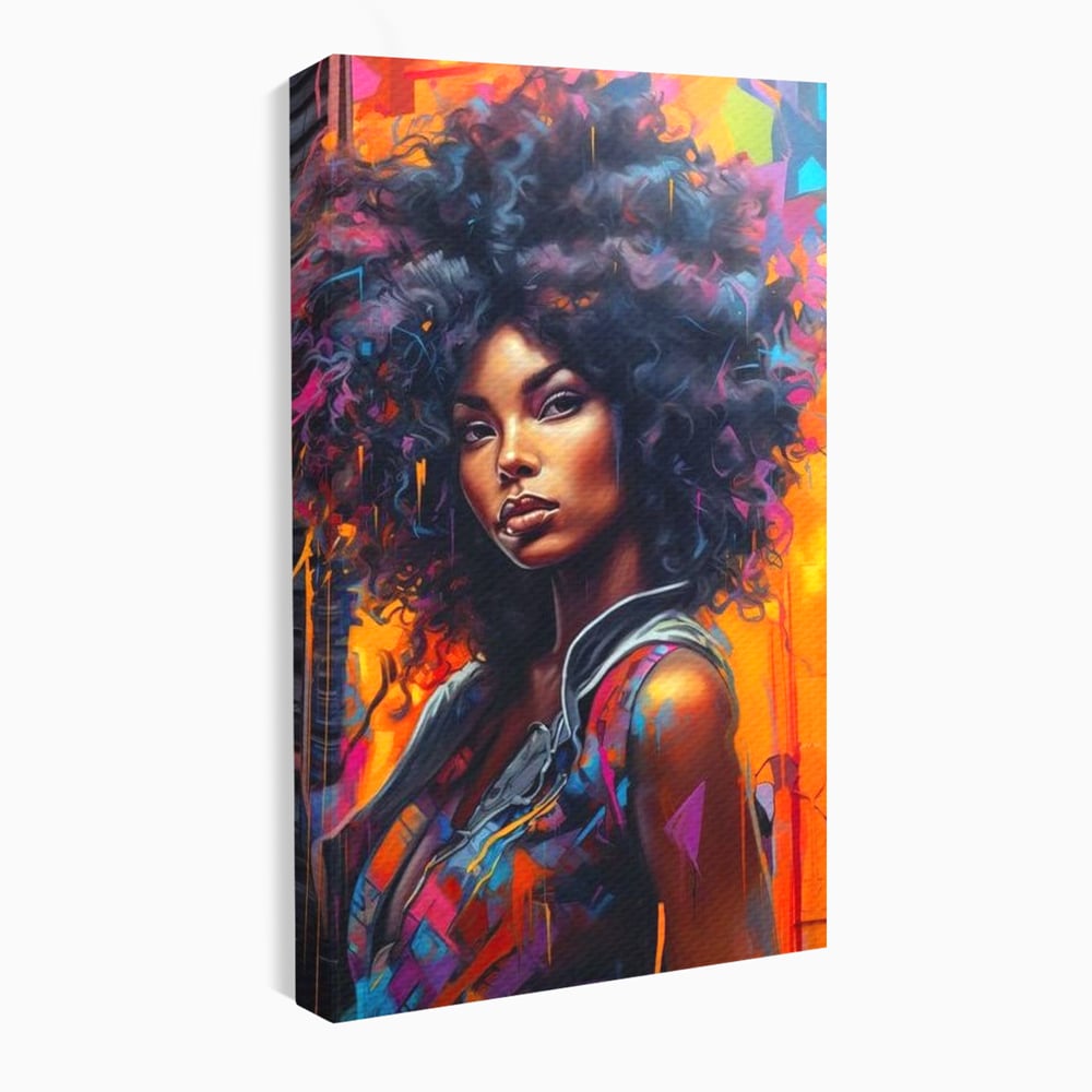 Tablou canvas cu tablou canvas cu portret urban afro, fara rama, pe sasiu de lemn